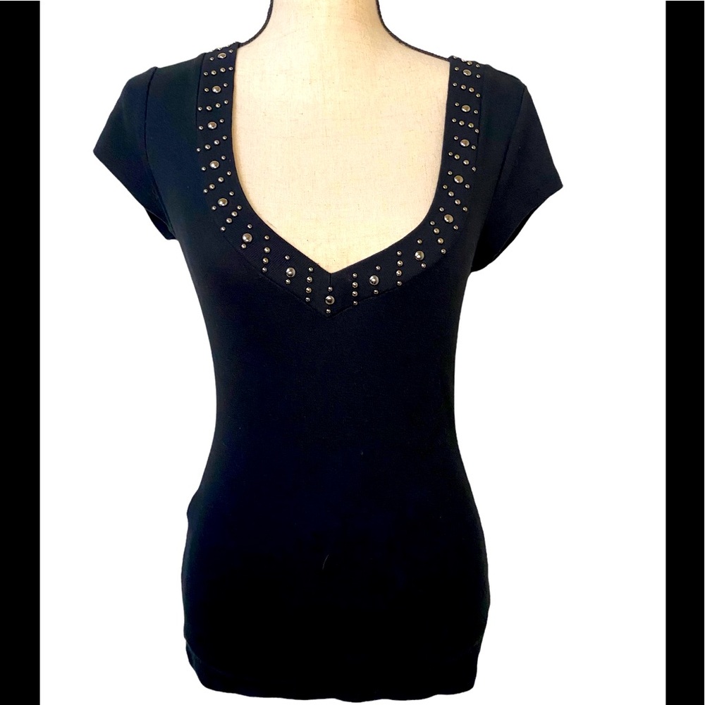 EXPRESS V Neck Studded Shirt Sleeve Sexy Rocker Top Size Small